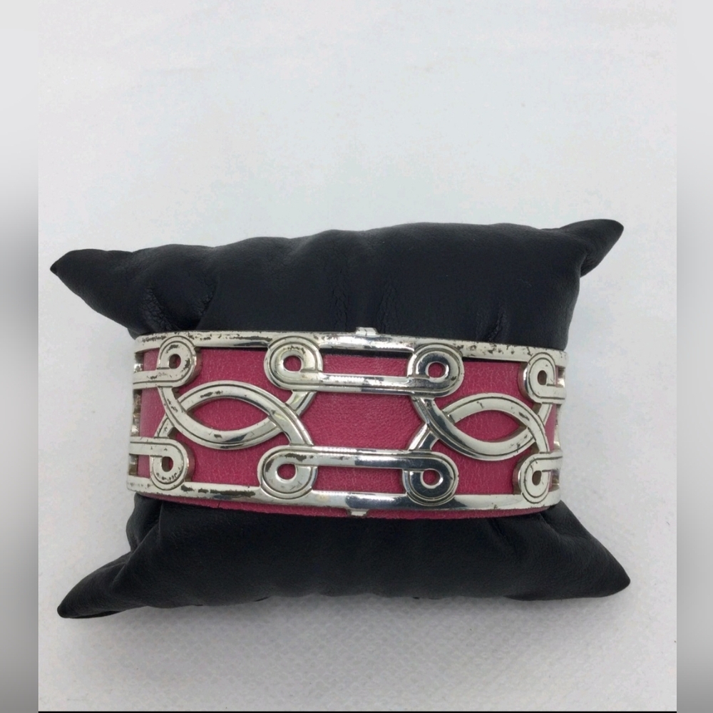Brighton Christo Pink & Teal Leather Cuff Bracelet With Original Cloth Bag